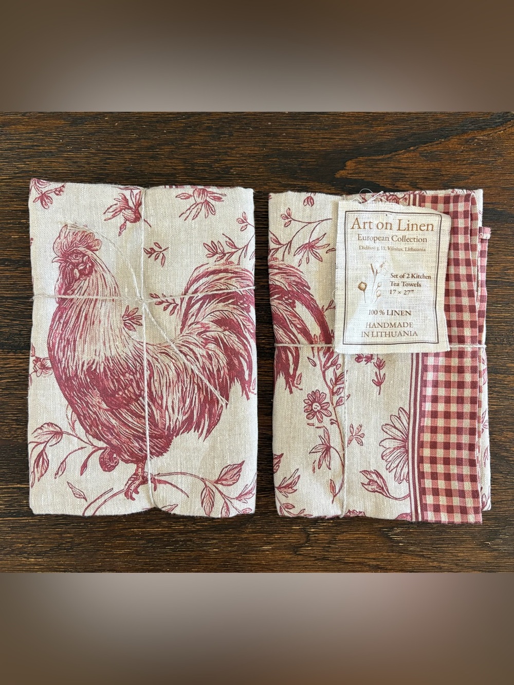 French Jacquard 100% Linen Set Of 4 Kitchen Tea Towel Rooster Made in Lithuania